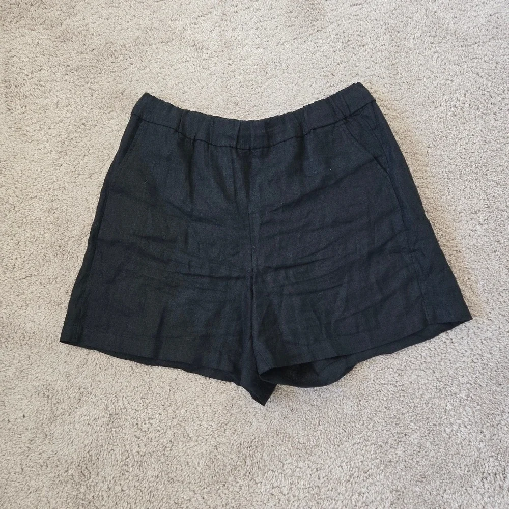 J.Crew Womens Long Tropez Short 100% Linen Size Large Black Pull-on  Minimalist